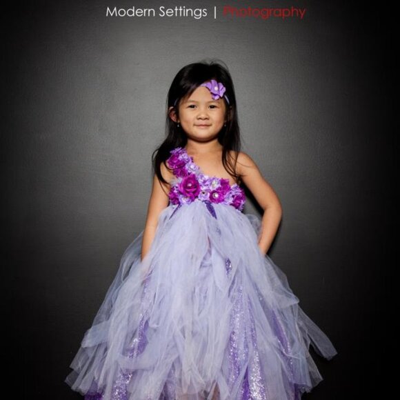 Girls Purple One Shoulder Tutu Dress - Picture 1 of 1